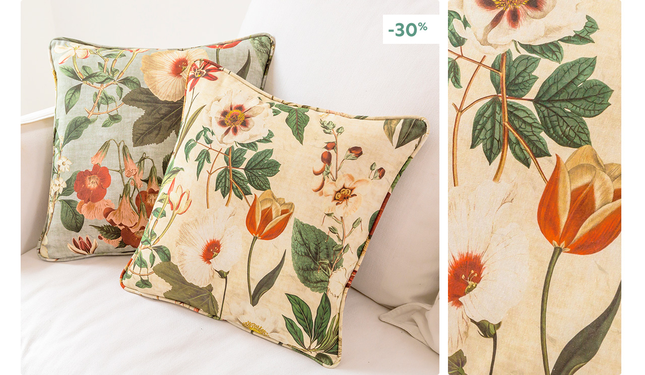 Housse de coussin motif herbier