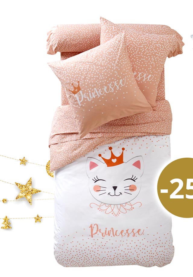 Linge de lit enfant chat et pois