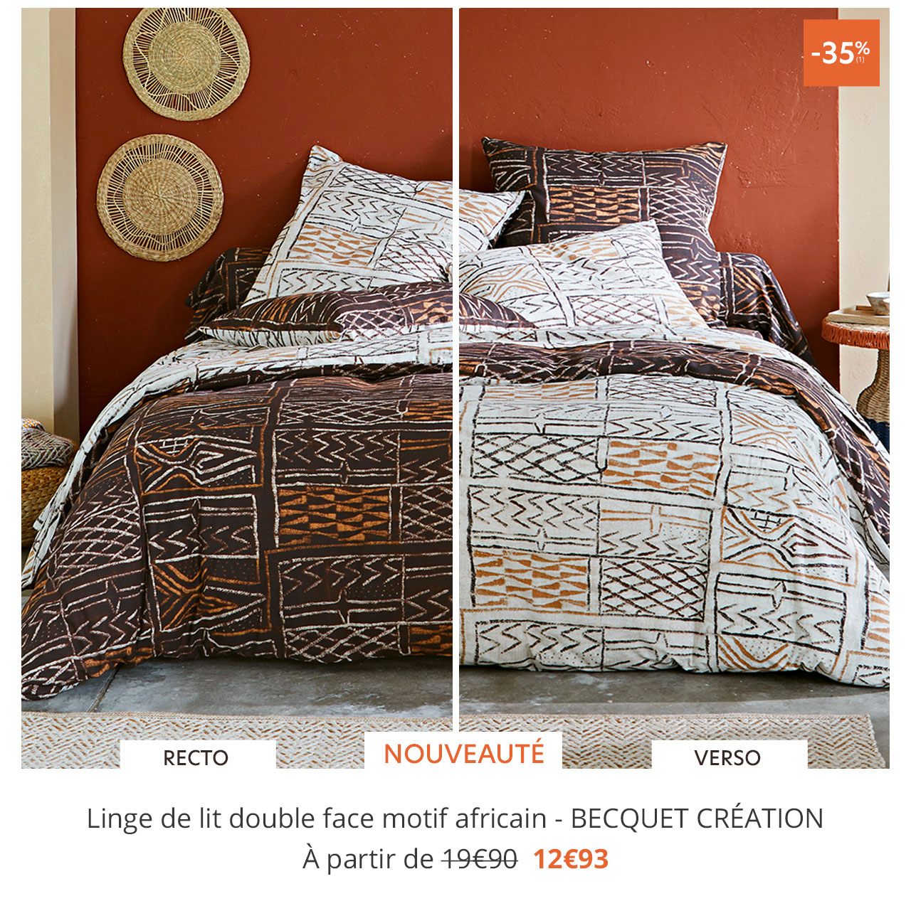 Linge de lit double face motif africain