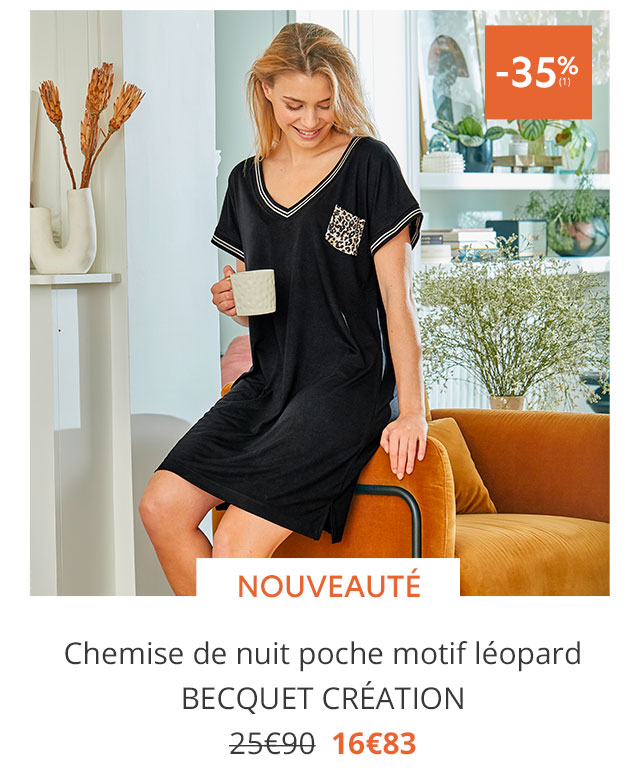 Chemise de nuit poche motif léopard