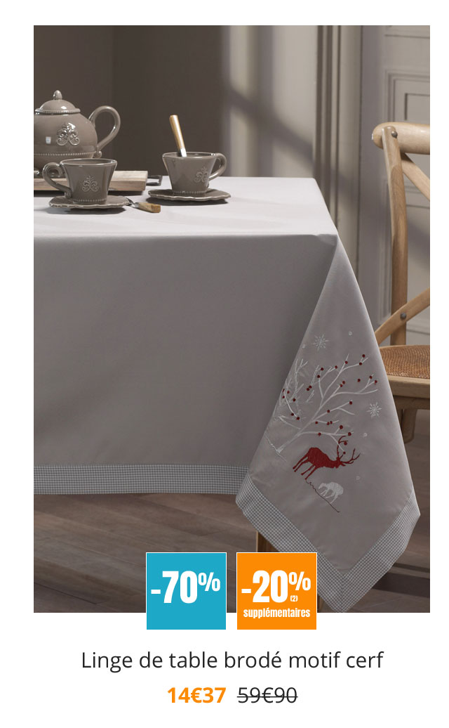 Linge de table brodé motif cerf