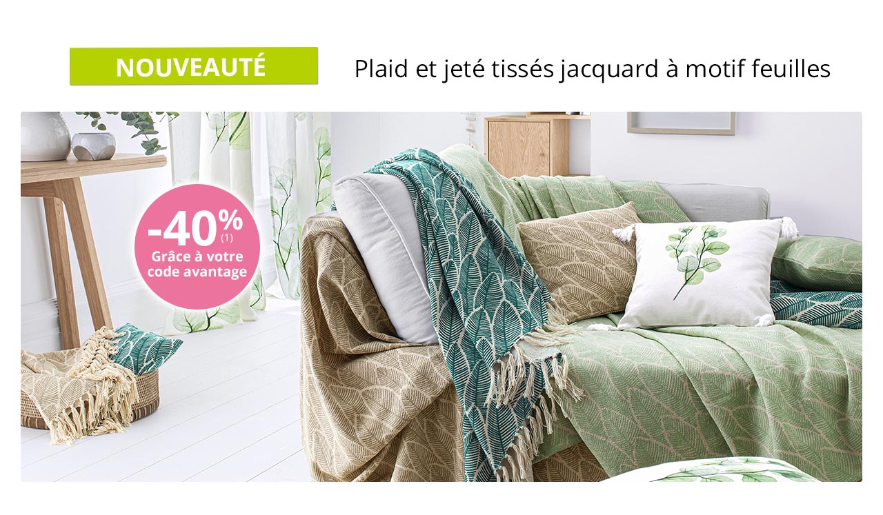 Plaid et jeté tissés jacquard à motif feuilles