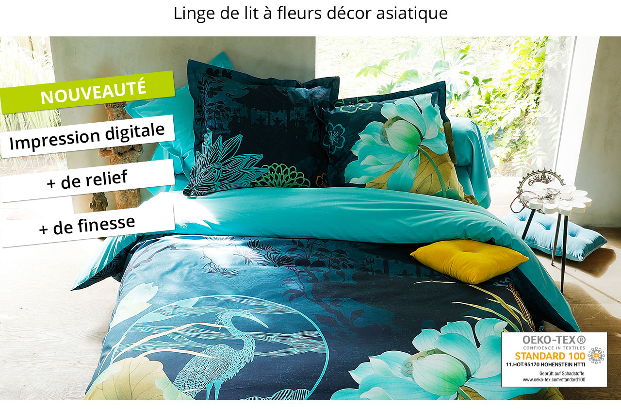 Linge de lit à fleurs décor asiatique