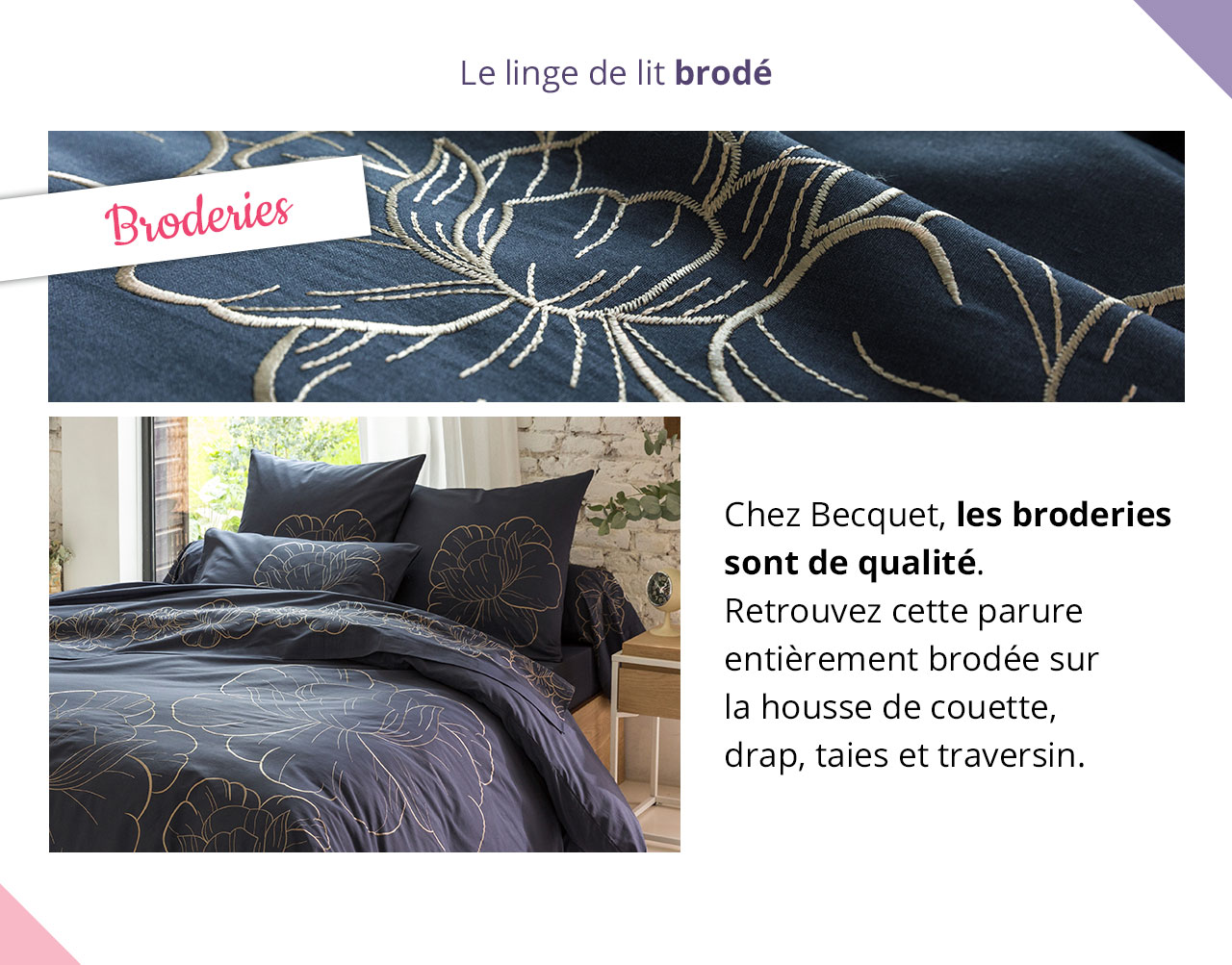 Linge de lit à fleurs brodées