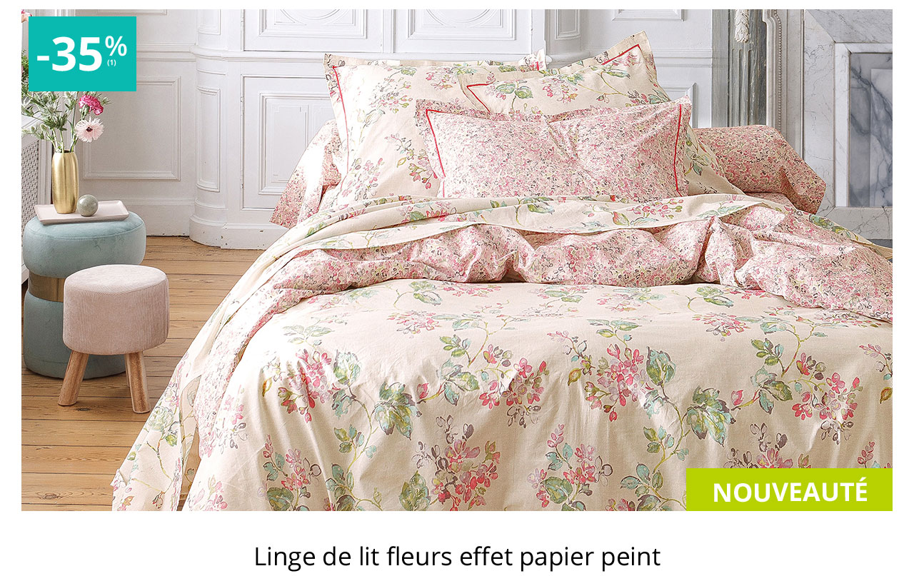 Linge de lit fleurs effet papier peint
