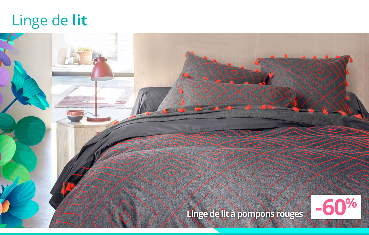 Linge de lit pompons rouges