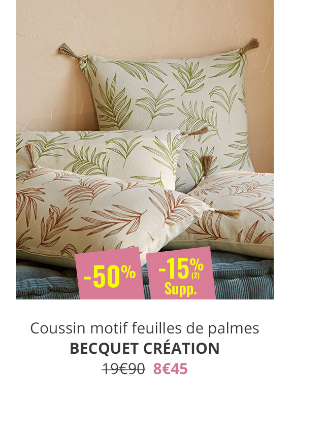 Coussin motif feuilles de palmes