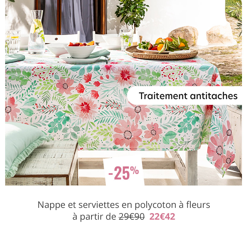 Nappe et serviettes en polycoton à fleurs