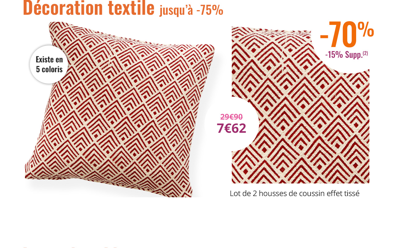 Lot de 2 housses de coussin effet tissé