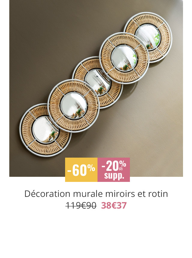 Décoration murale miroirs et rotin