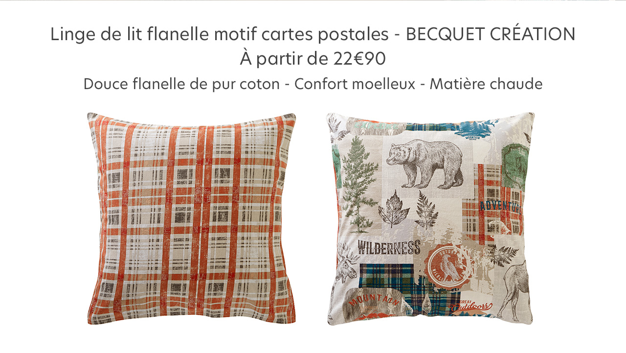 Linge de lit flanelle motif cartes postales