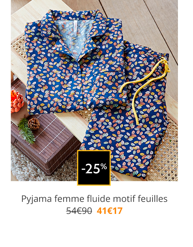 Pyjama femme fluide motif feuilles 