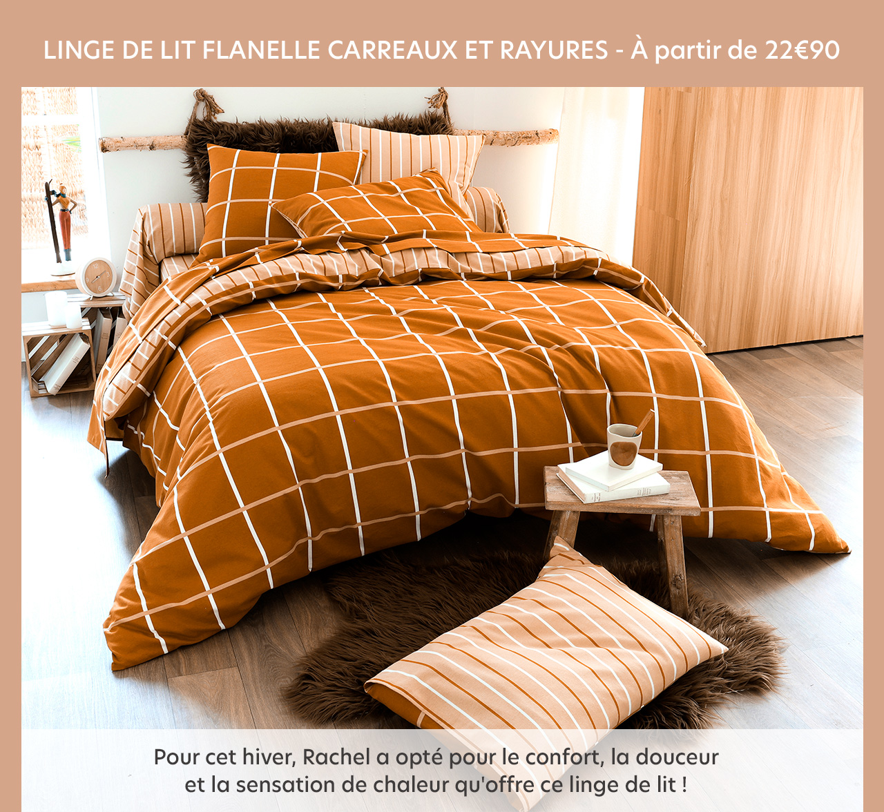 Linge de lit flanelle carreaux et rayures