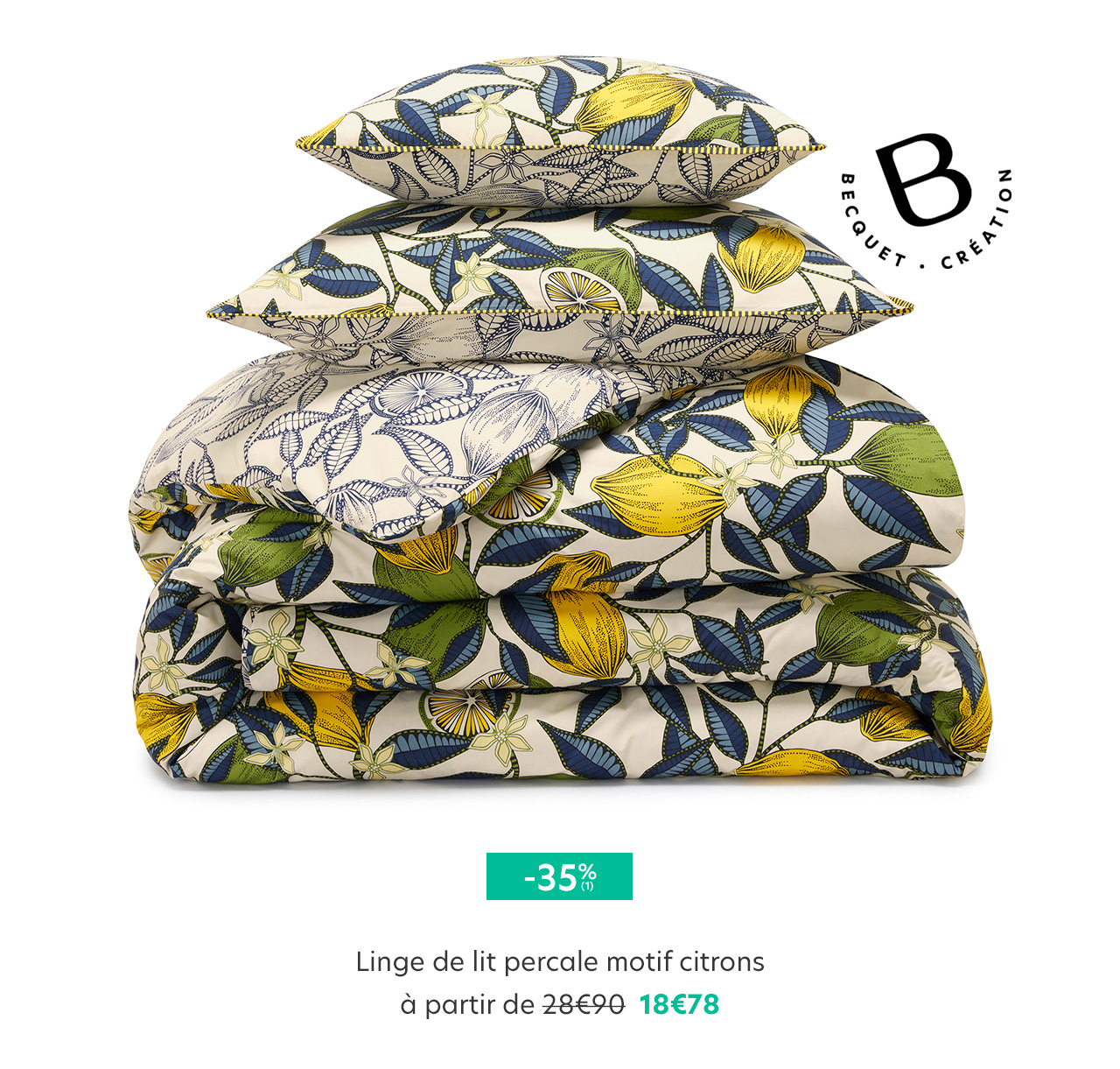 Linge de lit percale motif citrons