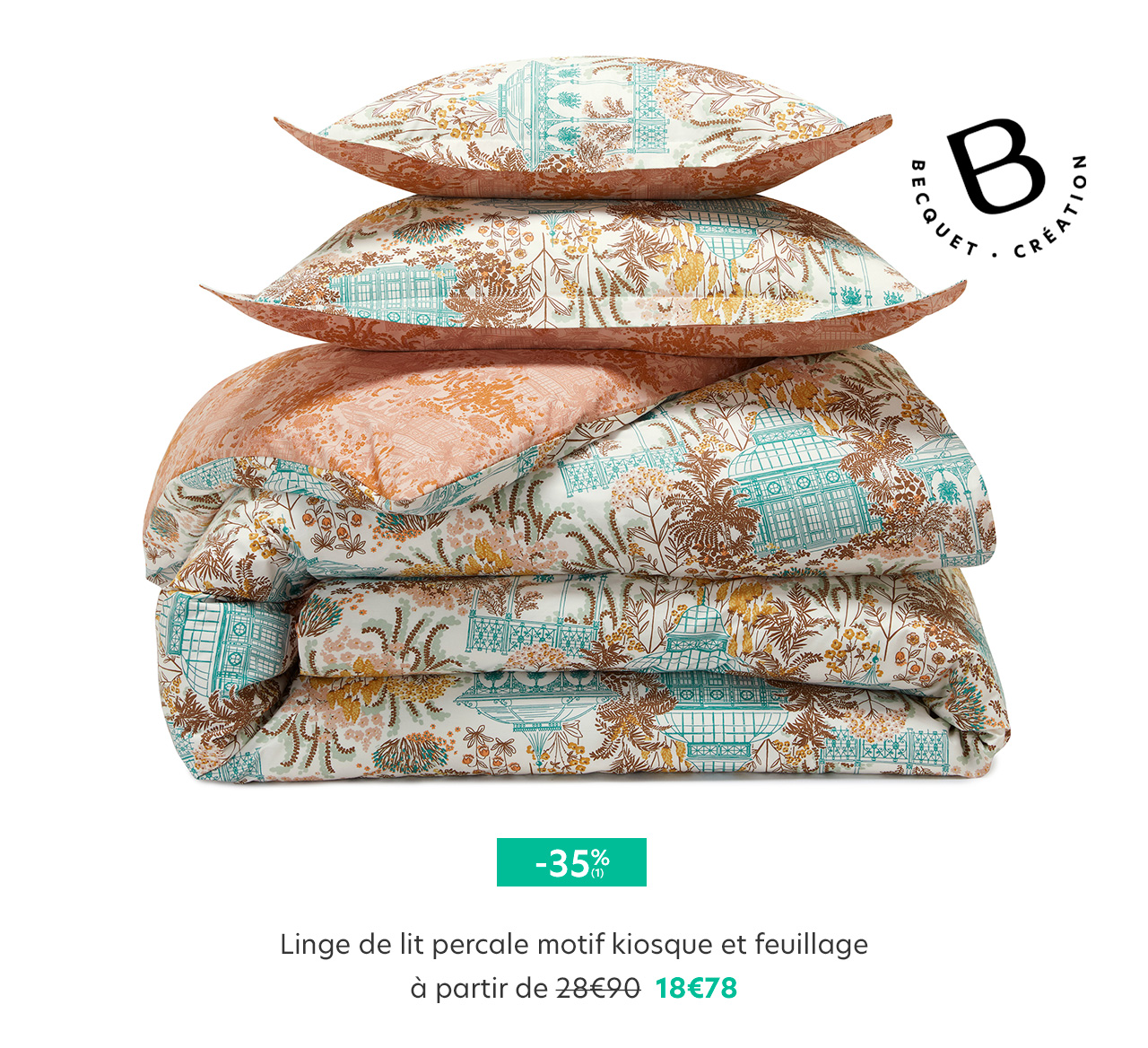 Linge de lit percale motif kiosque et feuillage