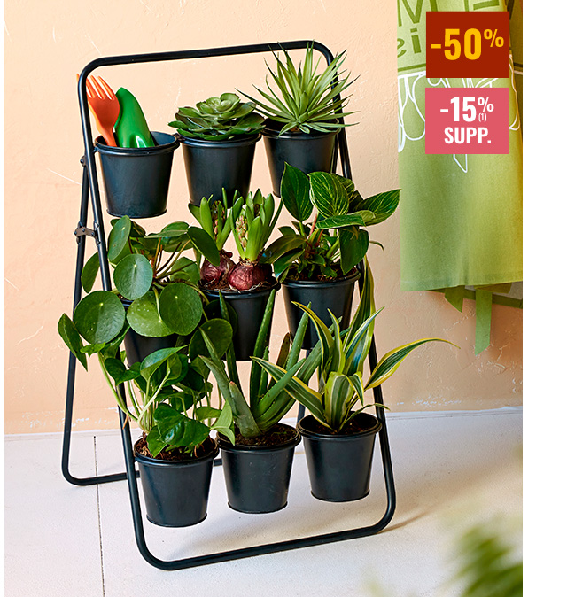 Support plantes 9 pots en métal