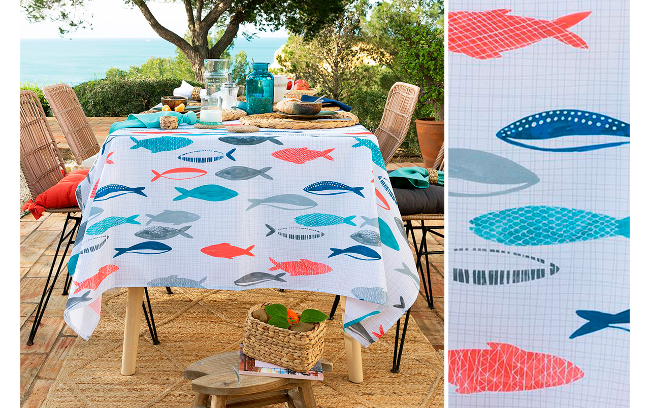 Nappe polyester motif poissons