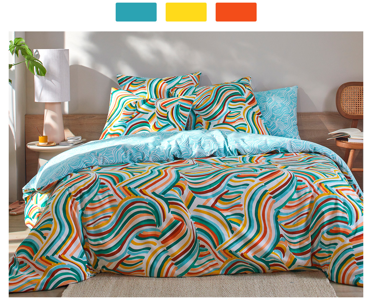 Linge de lit polycoton motif vagues - BECQUET CRÉATION