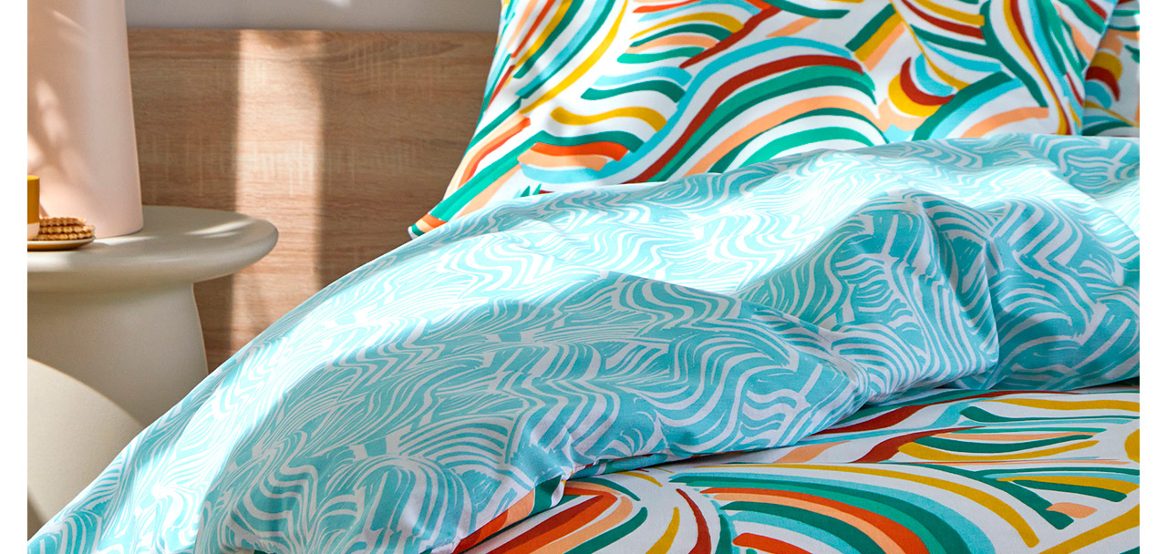 Zoom linge de lit polycoton motif vagues