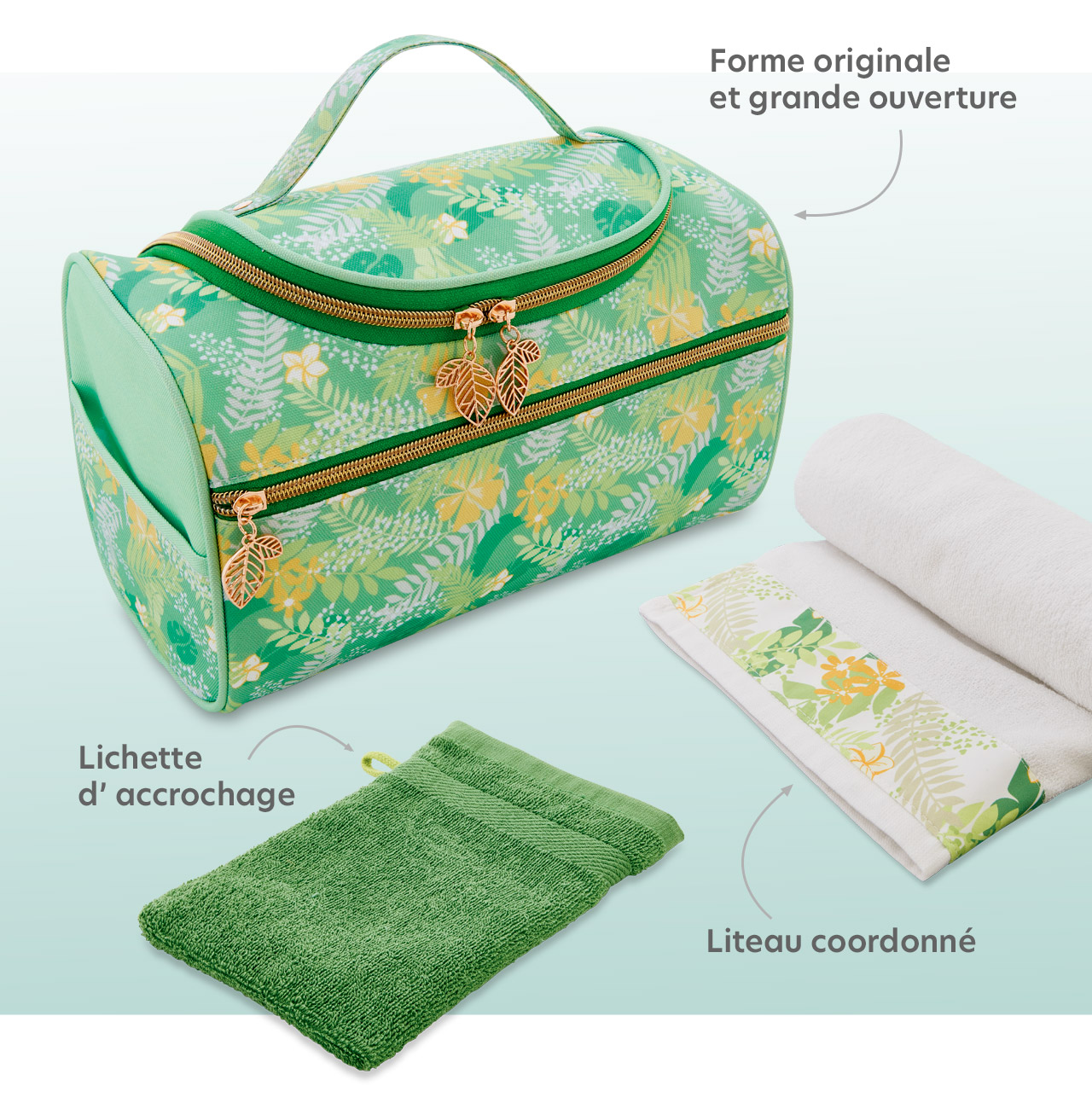 Le vanity imprimé végétal et ses 2 Éponges assorties