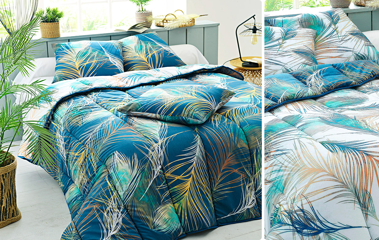 Couette DÉCO DOUBLE FACE motif plumes
