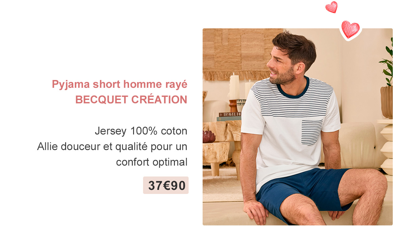 Pyjama short homme rayé