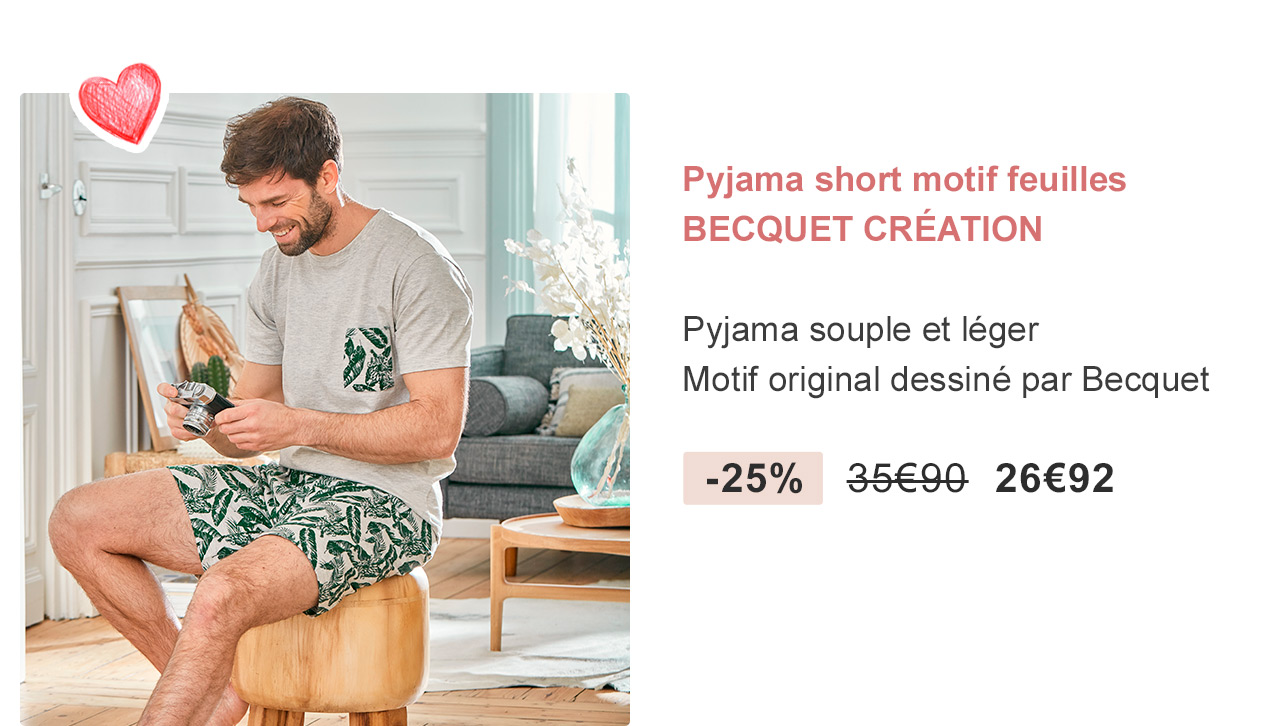 Pyjama short motif feuilles