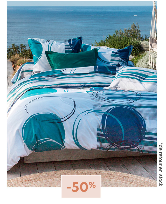 Linge de lit motif cercles et rayures