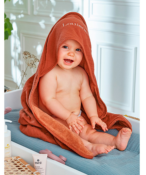 Cape de bain bébé personnalisable en gaze de coton