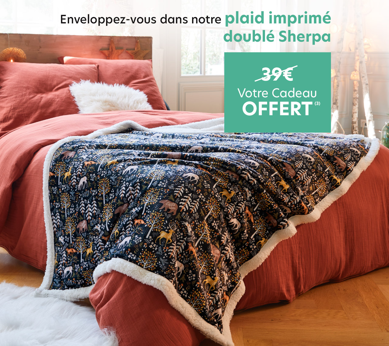 plaid imprimé doublé Sherpa