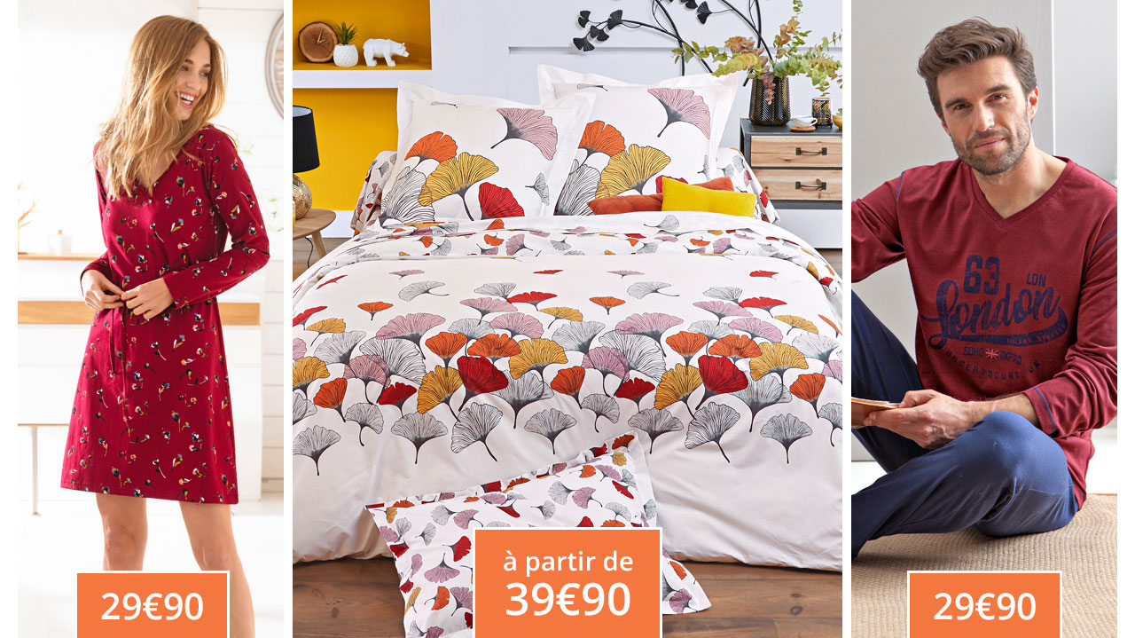 Linge de lit feuilles de ginko, chemise de nuit et pyjama&mldr;