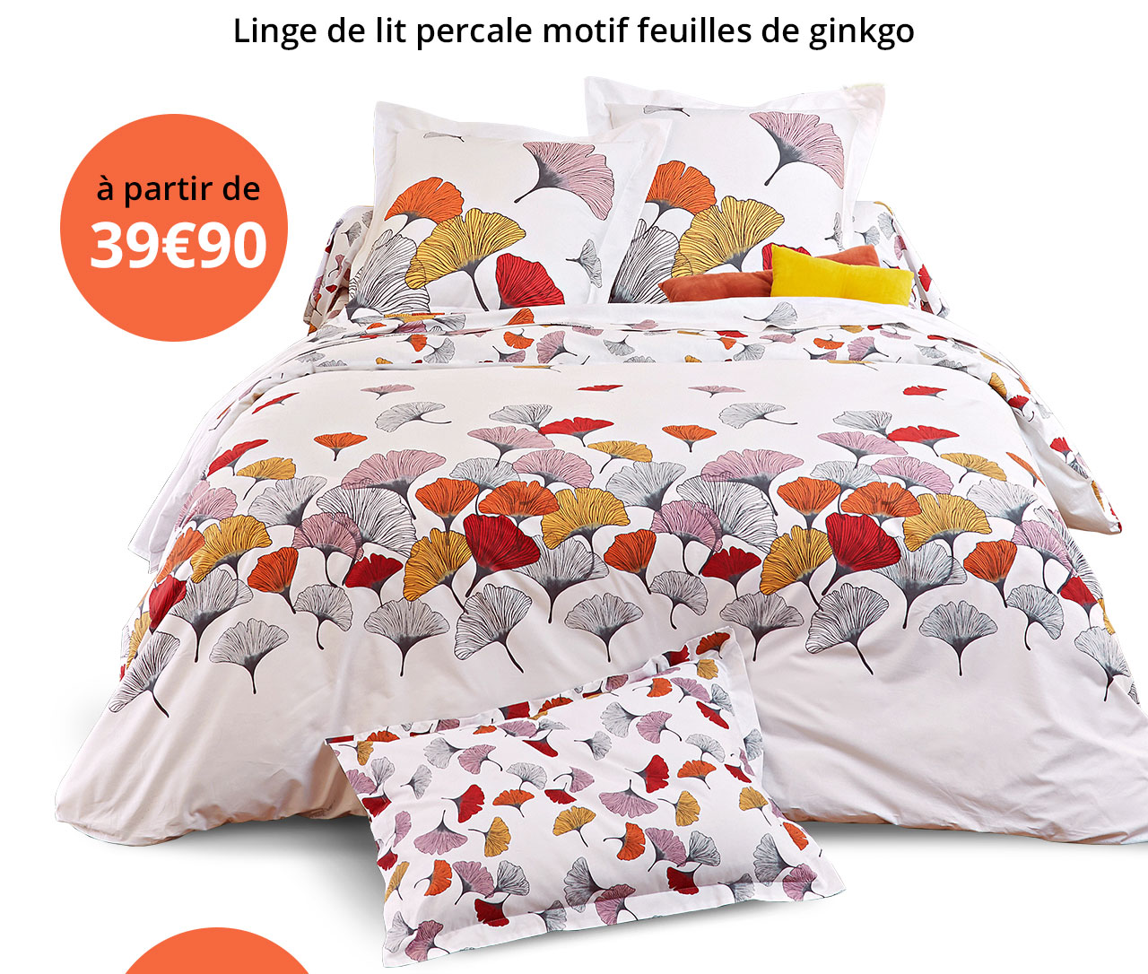 Linge de lit percale motif feuilles de ginkgo