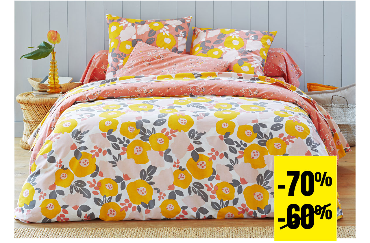 Linge de lit motif floral stylisé