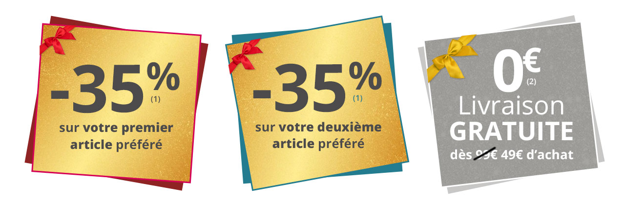 -35% sur vos deux premiers articles et la livraison gratuite